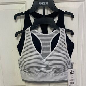 RBX Women's Gray and Black Striped Racerback Sports Bra